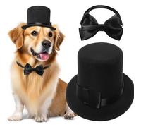 Glimbely Pet Formal Accessories Set 2Pcs Dog Top Hat with Bowtie Cat Gentleman Tuxedo Necktie Costumes for Birthday Holiday Party