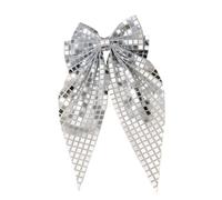 Glimbely Sequin Hair Bow 6 Inch Glitter Bow Clip Large Sparkly Party Hairpin Hair Accessory for Women and Girls (Silver)