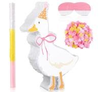 Glimin One Silly Goose Birthday Party Decor Piñata with Stick, Blindfold and Confetti for Pink Silly Goose Theme Birthday Party Baby Shower Nursery Decorations Gifts