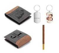 Glimmerday 3 in 1 Leather Gift Set for Men with Beautiful Gift Box Custom Men Wallet Custom Keychain Signature Pen, Father's Day Gift, Valentine's Day Boyfriend Gift Box