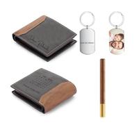 Glimmerday 3 in 1 Leather Gift Set for Men with Beautiful Gift Box Custom Men Wallet Custom Keychain Signature Pen, Father's Day Gift, Valentine's Day Boyfriend Gift Box