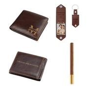 Glimmerday 3 in 1 Leather Gift Set for Men with Beautiful Gift Box Custom Men Wallet Custom Keychain Signature Pen, Father's Day Gift, Valentine's Day Boyfriend Gift Box