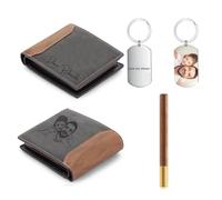 Glimmerday 3 in 1 Leather Gift Set for Men with Beautiful Gift Box Custom Men Wallet Custom Keychain Signature Pen, Father's Day Gift, Valentine's Day Boyfriend Gift Box
