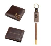 Glimmerday 3 in 1 Leather Gift Set for Men with Beautiful Gift Box Custom Men Wallet Custom Keychain Signature Pen, Father's Day Gift, Valentine's Day Boyfriend Gift Box