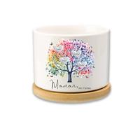 Glimmerday Ceramic Flower Pot, Tree of Life Design, Succulent Plant Pot, Indoor and Outdoor Use, 8cm x 6.7cm x 8.2cm, White