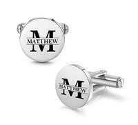 Glimmerday Cufflinks for Men, 1 Pair of Stainless Steel Cufflinks with Personalized Initials, Wedding Cufflinks for Best Man Groom, Valentine's Day Birthday Gift for Husband and Grandpa