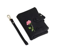 Glimmerday Personalized Birth Flower Wallet for Women, Bifold Leather Wallet with Personalized Name, Mother's Day Gift, Black