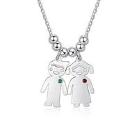 Glimmerday Personalized Birthstone Necklace, Family Necklace, Personalized Engraved Name Necklace for Couple with Lucky Dolls