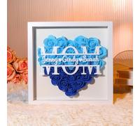Glimmerday Personalized Flower Box for Mom with Family Member's Name, Heart Shaped Dried Flower Frame, Mother's Day Birthday Gift (Blue)