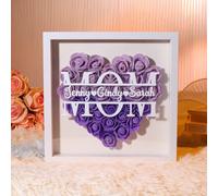 Glimmerday Personalized Flower Box for Mom with Family Member's Name, Heart Shaped Dried Flower Frame, Mother's Day Birthday Gift (Purple)