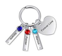 Glimmerday Personalized Keyring with 1-5 Name Heart Pendant with Birthstone Family Keychain Gift for Father Mother Lover Brother Sister Birthday Valentine's Day Gift