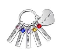 Glimmerday Personalized Keyring with 1-5 Name Heart Pendant with Birthstone Family Keychain Gift for Father Mother Lover Brother Sister Birthday Valentine's Day Gift