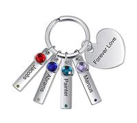 Glimmerday Personalized Keyring with 1-5 Name Heart Pendant with Birthstone Family Keychain Gift for Father Mother Lover Brother Sister Birthday Valentine's Day Gift