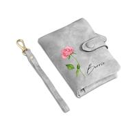 Glimmerday Personalized Wallet for Women, Purse for Women RFID Blocking Ladies Wallet Bi-fold Zipper Pocket Wallet with ID Window Coin Purse, Gift for Mom (Grey)