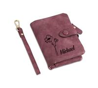 Glimmerday Personalized Wallets for Women, Personalized Birthday Flower Wallet, Gift for Wife, PU Leather Wallets, Birthday Gift (Purple)