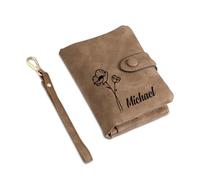 Glimmerday Personalized Wallets for Women, Personalized Birthday Flower Wallet, Gift for Wife, PU Leather Wallets, Birthday Gift (Brown)