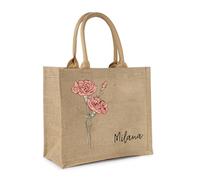 Glimmerday Reusable Tote Bag, Personalized Canvas Beach Bag with Initials/Birth Flower, Women's Medium Canvas Tote Bag, Shopping Bag