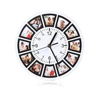 Glimmerday Wooden Wall Clock - Personalized with 12 Photos - Quiet, no Ticking - 25 cm Ø - Design for Living Room, Bedroom & Kitchen - Gift for Mom, Dad, Friends & Family