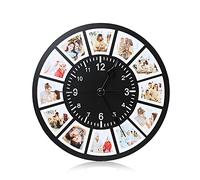Glimmerday Wooden Wall Clock - Personalized with 12 Photos - Quiet, no Ticking - 25 cm Ø - Design for Living Room, Bedroom & Kitchen - Gift for Mom, Dad, Friends & Family