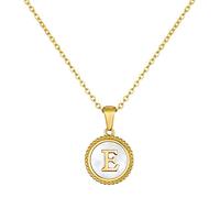 Glimmerst 18K Gold Plated Stainless Steel Initial Necklace White Shell Round Coin Letter Pendant Necklace Personalized Name Necklace for Women