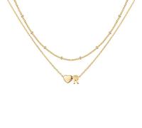 Glimmerst Layered Initial Necklace for Women 18K Gold Plated Stainless Steel Beaded Chain Choker Neckalce Layering Tiny Letters Pendant Personalized Name Necklace, S, Yellow Gold, No Gemstone