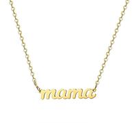Glimmerst Mama Necklace for Mother 18K Gold Plated Stainless Steel Dainty Mama Letters Choker Necklace Mother's Pendant Necklaces for Women, S, Yellow Gold, No Gemstone