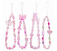 GlimmerStyle Y2K Cute Phone Charms, Aesthetic Y2K Wrist Strap, Charming Bear, Bow, Butterfly, Heart, Star, Flower, Accessories, Pink Beads, Anti-Theft Chain, Cord For Bag 4 Pink Bear Bow Phone
