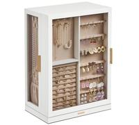 Glimmloop 360° Rotating Jewelry Box with 9 Drawers, Spacious Vertical Jewelry Organizer with Glass Window, Jewelry Storage Case, Dustproof & Moisture-resistant Design, White