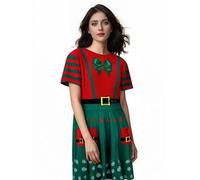 Glimnerize Christmas Women's Dress Festive Cheer Party Elf Printed Christmas Themed Style Funny Comfortable Novelty Santa A5 XL