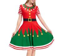 Glimnerize Christmas Women's Dress Festive Cheer Party Elf Printed Christmas Themed Style Funny Comfortable Novelty Santa A6 L