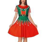 Glimnerize Christmas Women's Dress Short Sleeve Snowman Party Elf Printed Comfortable Novelty Christmas Themed Style Funny Santa A2 XL