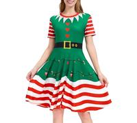 Glimnerize Christmas Women's Dress Versatile Outfit Party Elf Printed Christmas Themed Style Funny Comfortable Novelty Santa A9 L