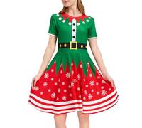 Glimnerize Christmas Women's Dress Versatile Outfit Party Elf Printed Funny Christmas Themed Style Comfortable Novelty Santa A8 XL