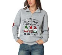 Glimnerize Christmas Womens Xmas Pullover Sweatshirt Funny Graphic Christmas Jumper 1/4 Zip Standing Collar Gnome Hoodie Grey-A6 S