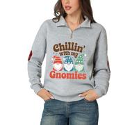 Glimnerize Womens Print Sweatshirt Jumper Gnome Graphic 1/4 Zip Standing Collar Hoodie Grey-B2 M
