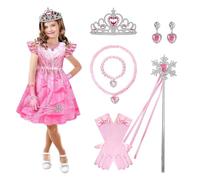 Glinda Costume Kids Wicked Witch Girls Dress with Wand Crown Fairy Fancy Halloween Princess Birthday Party Cosplay