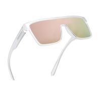 GLINDAR Polarized Shield Sunglasses for Men Square Flat Top Sports Glasses Clear Frame/Pink Lens