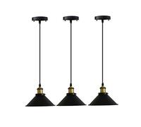 GLING 3 Vintage Black Pendant Light, Battery Operated Led Industrial Hanging Pendant Light with Remote Control for Restaurants Galleries Aisle Kitchen Room Doorway (Color : Black)