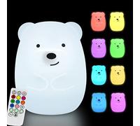Glinrui Large Bear Night Lights for Kids Silicone Light Bedside Table Lamps Bedroom Lighting Nursery Children's Bed Lights - Eye Caring, Adjustable Brightness & Color, Time Setting - Large