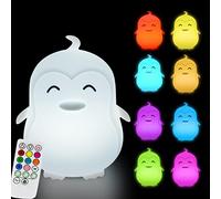 Glinrui Large Penguin Night Lights for Babies Bedroom Light Nursery lamp Kids - Break Resistant, Eye Caring, Adjustable Brightness & Color, Time Setting - Large