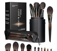 Glint&Glide Makeup Brush Set 10Pcs with Case and Holder - Synthetic Fiber Makeup Brush Kit for Liquid, Powder, Cream, Wood Handel Cosmetic Brush Set