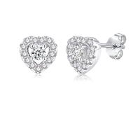 Glintara Heart Stud Earrings for Women Girls, 925 Sterling Silver Cubic Zirconia Stud Earrings, Silver Diamond Halo Earring Studs, Hypoallergenic Ear Studs Sleeper Earring Love Jewellery with Gift Box