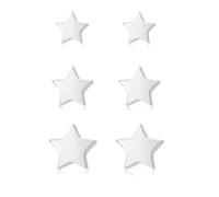 Glintara Silver Stud Earrings for Girls Kids, 3 Pair 925 Sterling Silver Star Studs Earring Set, Hypoallergenic Flat Star Ear Studs, Sleeper Cartilage Earrings for Multiple Piercings - Tiny 4/5/6 mm