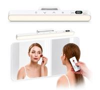 GlintBay Dimmable Mirror Lights for Makeup,Rechargeable Bathroom Light with Battery Display,Remote Control Vanity Light,5 Colour Stick on Light Bar for Mirror, Dressing Table & Wardrobe