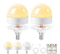 GlintBay E14 USB Rechargeable Light Bulb with Timer and Remote, Dimmable Battery LED Light Bulbs with Magnetic Base, Detachable LED Light Bulb with 3 Color Temperatures-Pack of 2