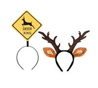 Gliquran 2 PCS Deer Crossing Sign Headband Couples Costumes for Adults Funny Deer and Hunter Costume Couple Halloween Accessories