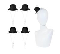 Gliquran 4 PCS Mini Black Top Hat with String Small Top Hats for Costume Crafts Clown Snowman Hat Headband Holiday Costume Accessories