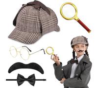 Glirop 5 Pcs Detective Costume Set, 1920s Role-playing Detective Accessories Victorian Sherlock Holmes Fancy Dress Kits for Kids Adult Word Book Day Halloween Cosplay Carnival Party