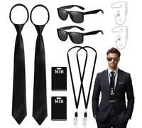 Glirop Agent Costume Accessories Set, Secret Agent Dress Up Kit with ID Holders Black Ties Sunglasses Earpieces Inflatable Green Aliens for Women Men Halloween Cosplay Carnival Fancy Dress (Style 3)