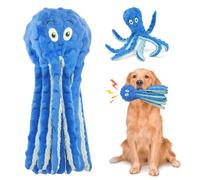 Glirop Octopus Dog Interactive Toy, No Stuffing Dog Chew Toy Squeaky Plush Puppy Play Toy with Crinkle Paper Soft Dog Tug Toys for Small Medium and Large Dog Training Playing (Blue)